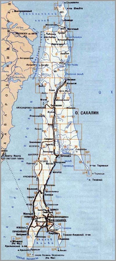 Карта сахалина подробная с дорогами и деревнями японская